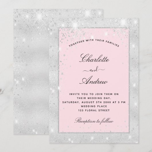 Bindzilverkleurige glitterstof elegant kaart (Voorkant / Achterkant)