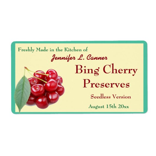 Bing Cherry Jam of behoudt blikpot Etiket (Voorkant)