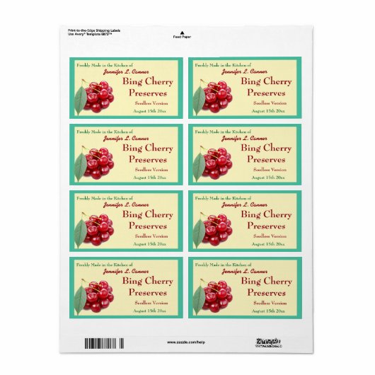 Bing Cherry Jam of behoudt blikpot Etiket (Full Sheet)
