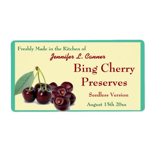 Bing Cherry Jam or Preservation II Inblikken Jar Etiket (Voorkant)
