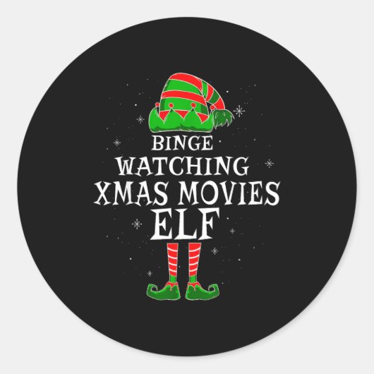 Binge Watching Xmas Movies Elf Matching Family Chr Ronde Sticker (Voorkant)