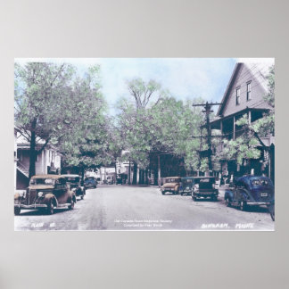 Bingham Maine - Main Street met Old Cars Poster