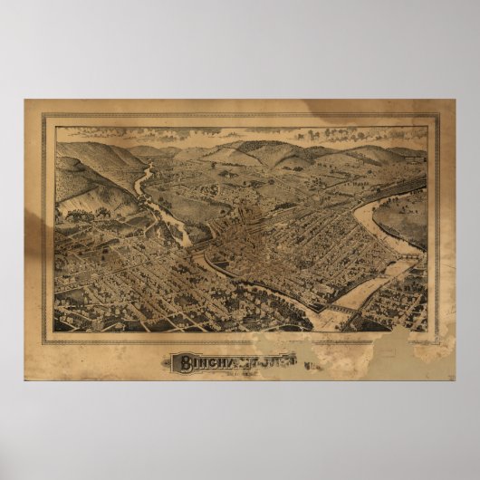 Binghamton New York 1882 Antiek Panorama Poster (Voorkant)