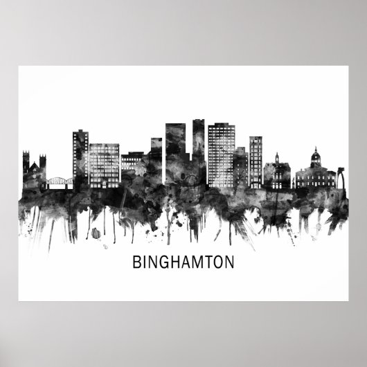 Binghamton New York Skyline BW Poster (Voorkant)