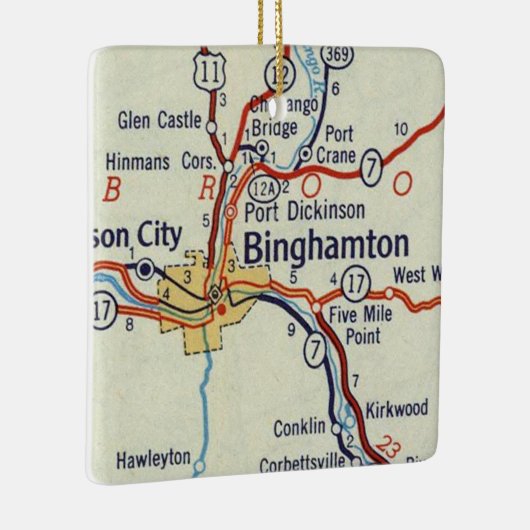 Binghamton NY 50's Map Keramisch Ornament (Rechts)