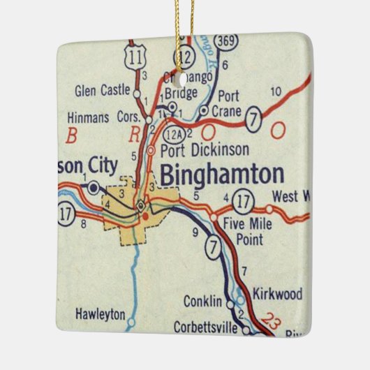 Binghamton NY 50's Map Keramisch Ornament (Links)