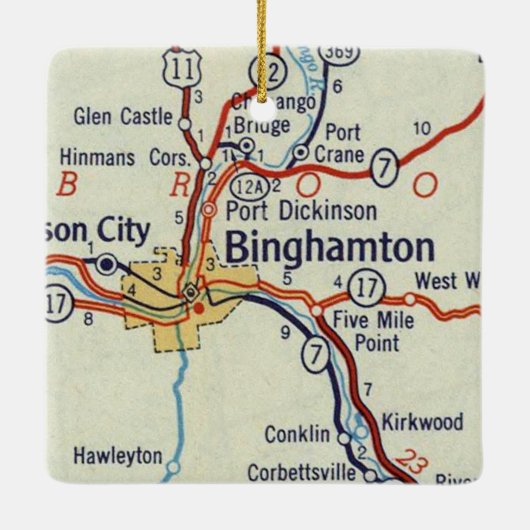 Binghamton NY 50's Map Keramisch Ornament (Achterkant)