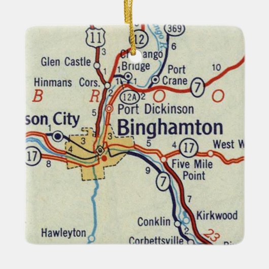 Binghamton NY 50's Map Keramisch Ornament (Voorkant)