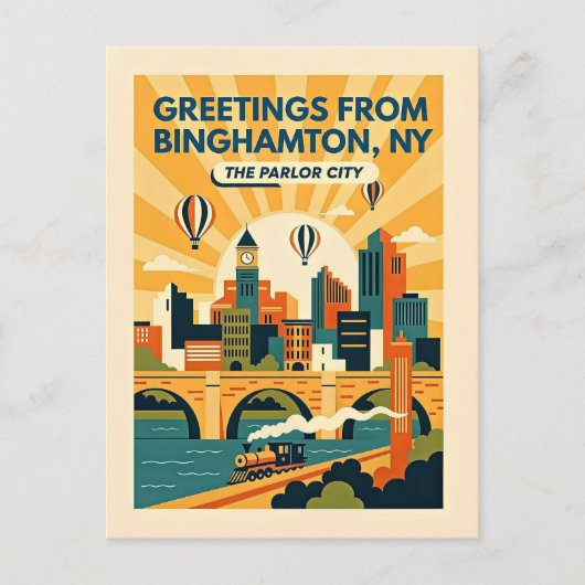 Binghamton NY De Salon Stad Retro Briefkaart (Voorkant)