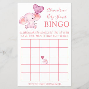 Bingo Baby Elephant Baby shower Game Kaart
