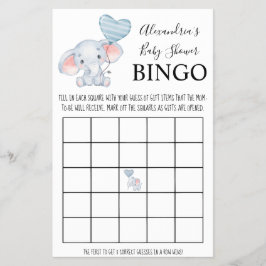 Bingo Baby Elephant Baby shower Game Kaart
