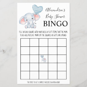 Bingo Baby Olifant Baby Shower Spelkaart Flyer
