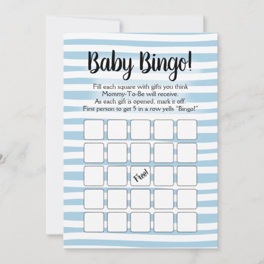 Bingo Baby shower Game Blue White Kaart (Voorkant)