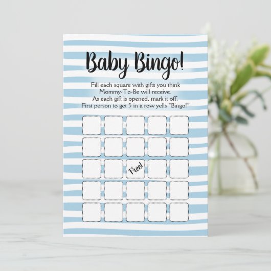 Bingo Baby shower Game Blue White Kaart (Staand voorkant)