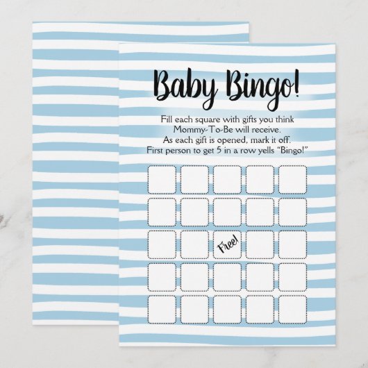 Bingo Baby shower Game Blue White Kaart (Voorkant / Achterkant)