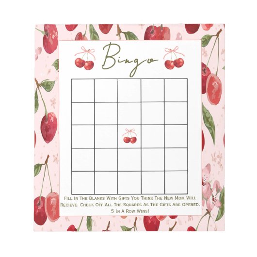 Bingo baby shower game Cherry Sweet  Notitieblok (Voorkant)