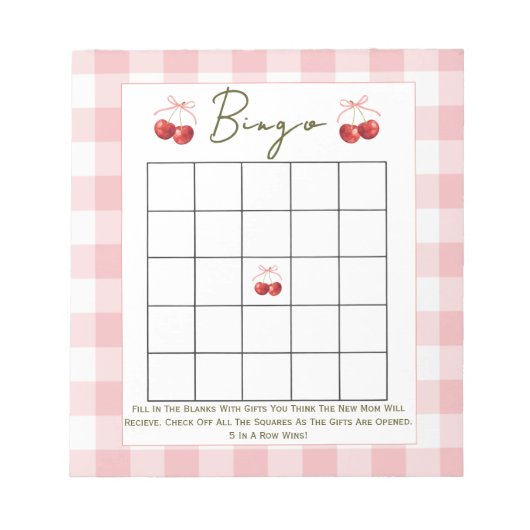Bingo baby shower game Cherry Sweet  Notitieblok (Voorkant)