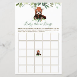 Bingo Baby shower Game Gender Neutral Red Panda