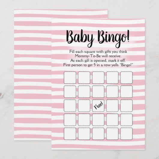 Bingo Baby shower Game Pink White Kaart (Voorkant / Achterkant)