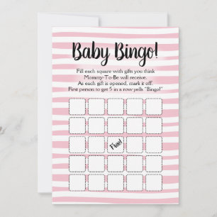 Bingo Baby shower Game Pink White Kaart