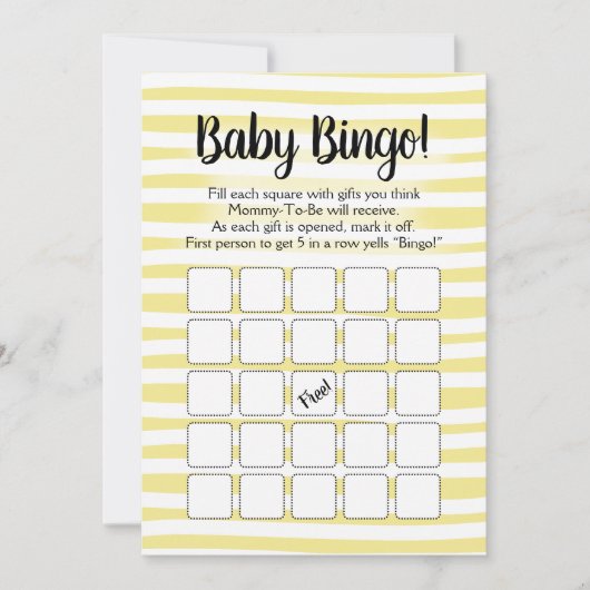 Bingo Baby shower Game Yellow White Kaart (Voorkant)