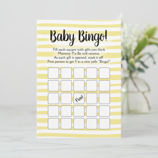 Bingo Baby shower Game Yellow White Kaart (Staand voorkant)