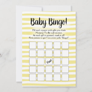 Bingo Baby shower Game Yellow White Kaart