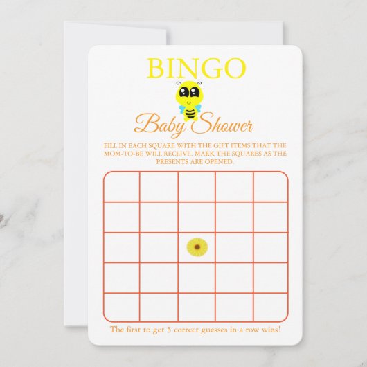 Bingo, Baby shower spel Kaart Flyer, Baby Bee (Voorkant)