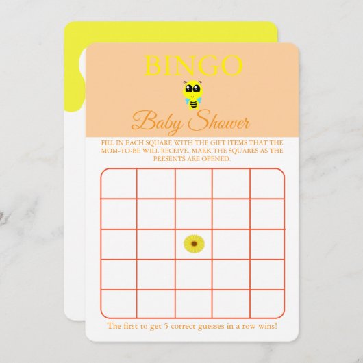 Bingo, Baby shower spel Kaart Flyer, Baby Bee (Voorkant / Achterkant)