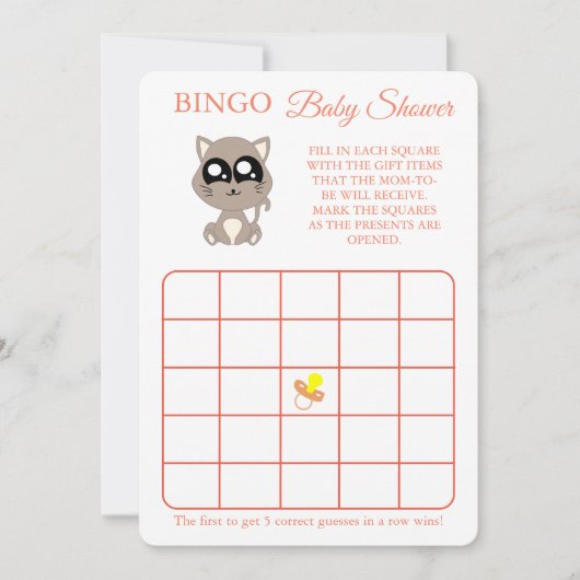 Bingo, Baby shower spel Kaart Flyer, Cat (Voorkant)