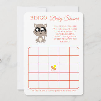 Bingo, Baby shower spel Kaart Flyer, Cat