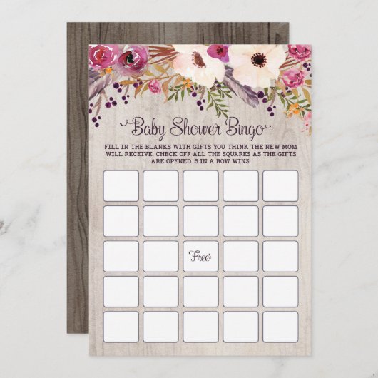 Bingo Baby shower Spel Rustieke Boho Bloemen Bloem Kaart (Voorkant / Achterkant)