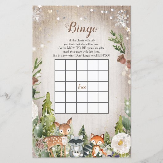 Bingo Baby shower Winter Animals Woodland (Voorkant)