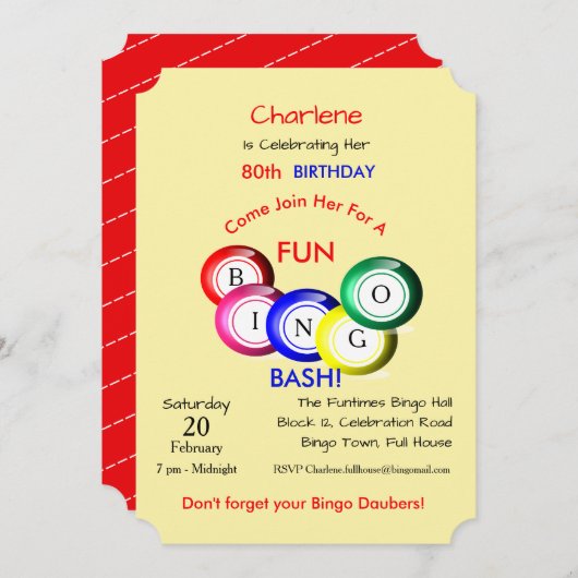 Bingo Bash Thema Leuk Kleurrijk Feest Uitnodigen Kaart (Voorkant / Achterkant)