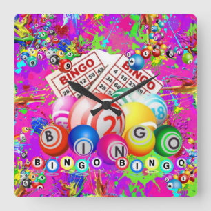 BINGO BINGO Splattered Paint CBDOilPrincess Vierkante Klok