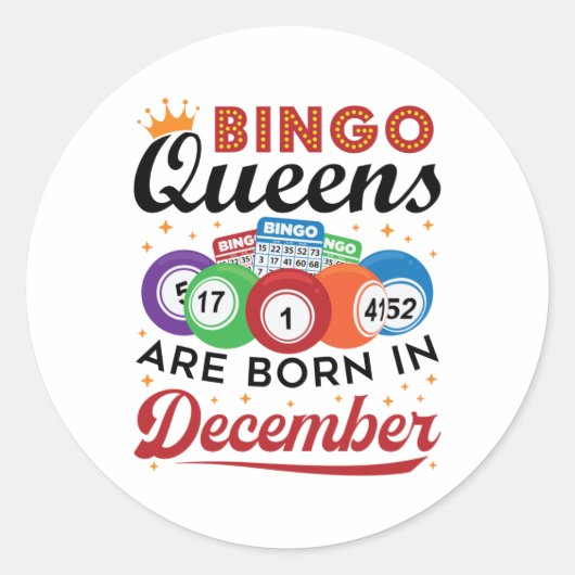 Bingo Birthday Bingo Queens wordt geboren in decem Ronde Sticker (Voorkant)