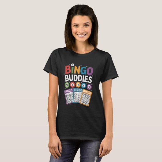 Bingo Buddies Grappig Kleurrijk Spel Nacht Ontwerp T-shirt (Voorkant volledig)