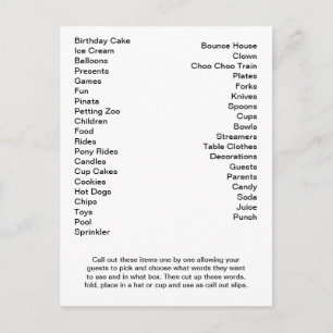 Bingo Card Birthday Party roept woorden uit Briefkaart