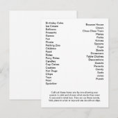 Bingo Card Birthday Party roept woorden uit Uitnodiging Briefkaart (Voorkant / Achterkant)