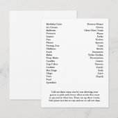 Bingo Card Birthday Party roept woorden uit Uitnodiging Briefkaart (Voorkant / Achterkant)