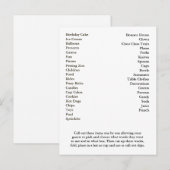 Bingo Card Birthday Party roept woorden uit Uitnodiging Briefkaart (Voorkant / Achterkant)