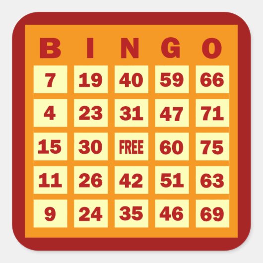 Bingo Card Vierkante Sticker (Voorkant)