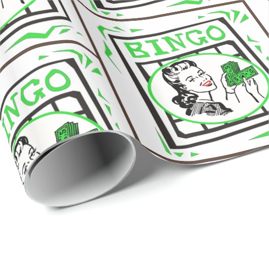 Bingo Dame Met Geld Bingo Kaart Cadeaupapier (Rol Hoek)