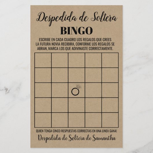 Bingo-engelse spaanse rustige Vrijgezellenfeest (Achterkant)