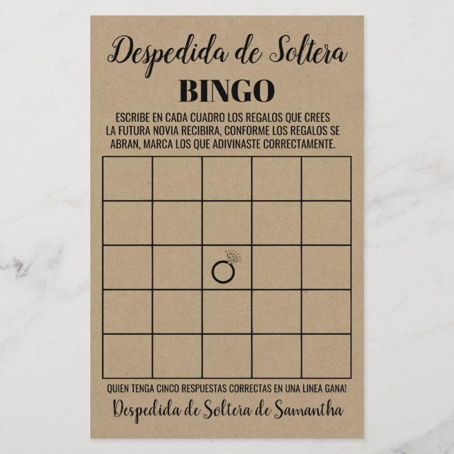 Bingo-engelse spaanse rustige Vrijgezellenfeest (Achterkant)