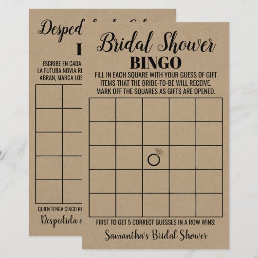 Bingo-engelse spaanse rustige Vrijgezellenfeest (Voorkant / Achterkant)