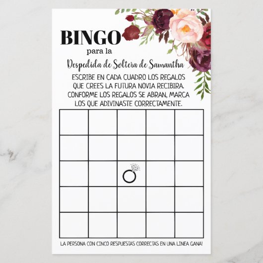 Bingo engelse spaanse Vrijgezellenfeest marsala (Achterkant)