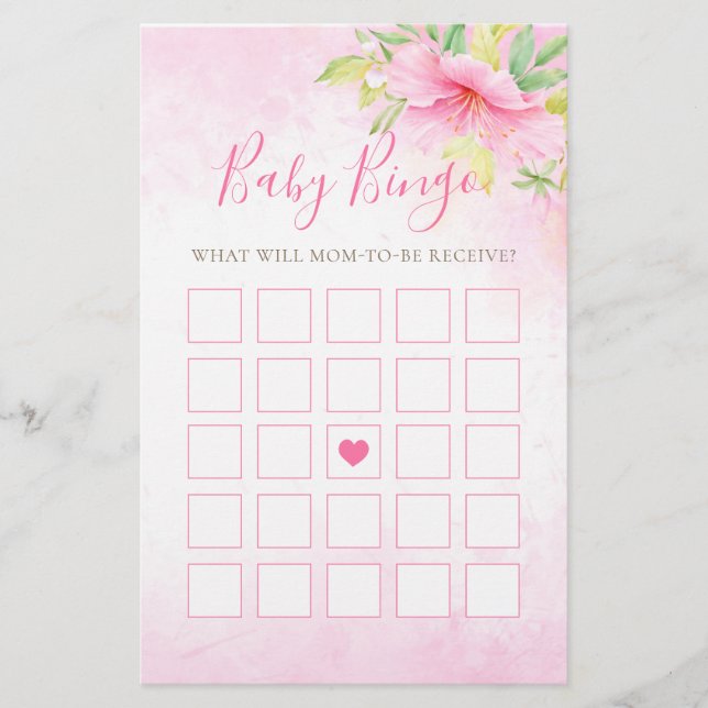 Bingo Floral Waterverf Botanisch Baby shower Game (Voorkant)