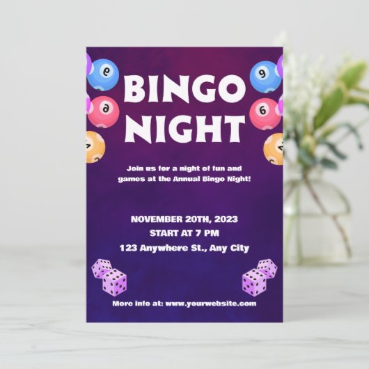 Bingo Fun Night Uitnodiging Fondsenwerving (Staand voorkant)
