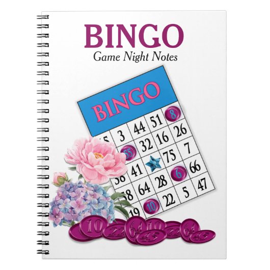 Bingo Game Night Notes Roze Flowers Notitieboek (Voorkant)